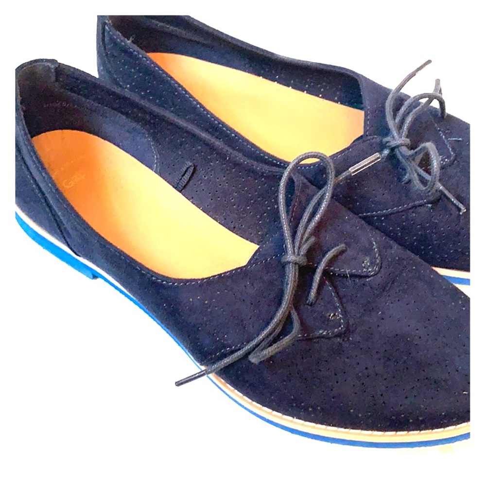 Navy blue lace up flats
